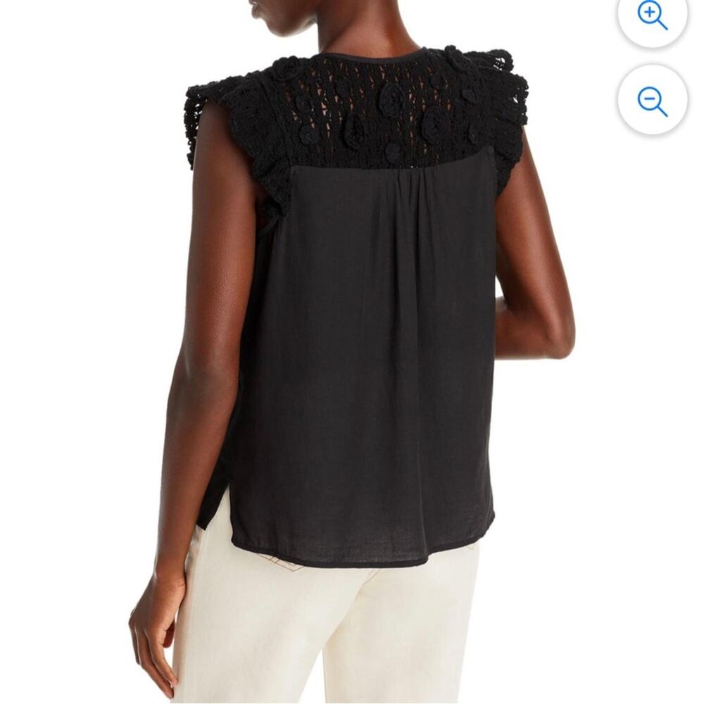 Aqua Crochet Shoulders Flutter Short Sleeves Black Casual Top Women’s Size L - Picture 2 of 10